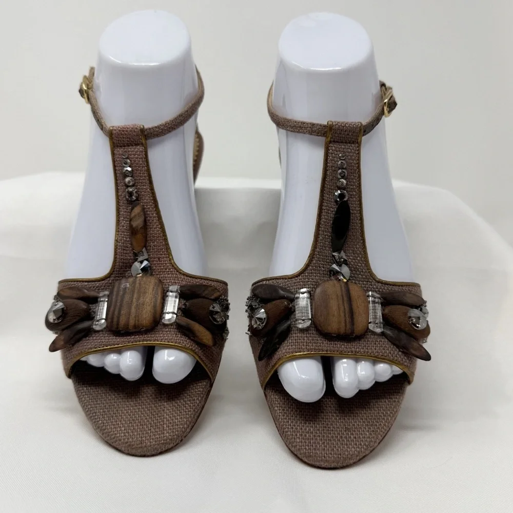 Oscar de la Renta Embellished T Strap Sandals Women EU 37 Made in Italy